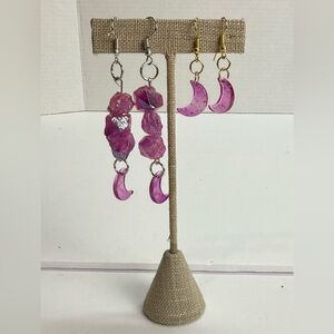 NEW Handmade Moon and Gemstone Purple Earrings Set 2 Pair 18k Gold Plated